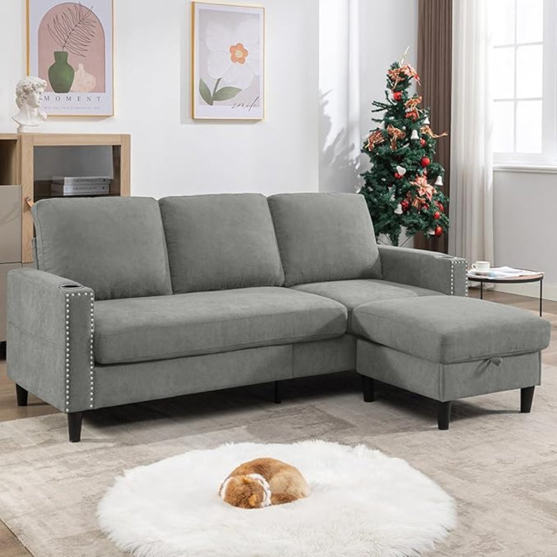 Lark Manor Convertible Sectional Couch Sofa 3 Seats Couches For Living Room L Shaped Couch With Storage Chaise And 2 Cup Holders Small Couches For Apartment Compact Small Spaces Dorm Light Grey Wayfai...